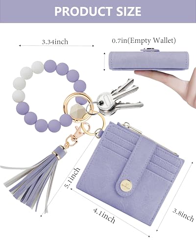 Image of Small Wristlet Wallets for Women Keychain Wristlet Wallet RFID Blocking Key Chain Wallet With Zipper Coin Pocket,2 Id Window (Purple)