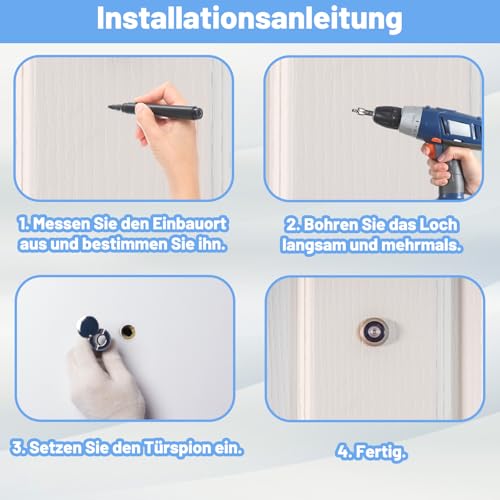 2 Stück Sicherheits Türspion ，Türspion ohne Bohren und Türspion Abdeckung, mit 220° Sichtfeld, Einfache Montage für Holztüren und Metalltüren mit 40-60 mm Türstärke und 16-21 mm Öffnungsdurchmesser