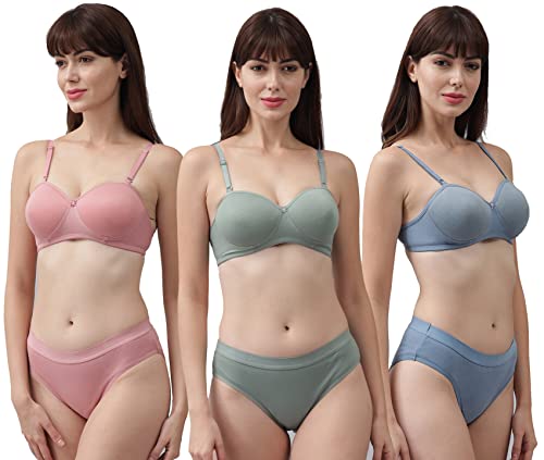 Image of CSU Women's Cotton Half Padded Non Wired Bra and Panty Set Pack of 3