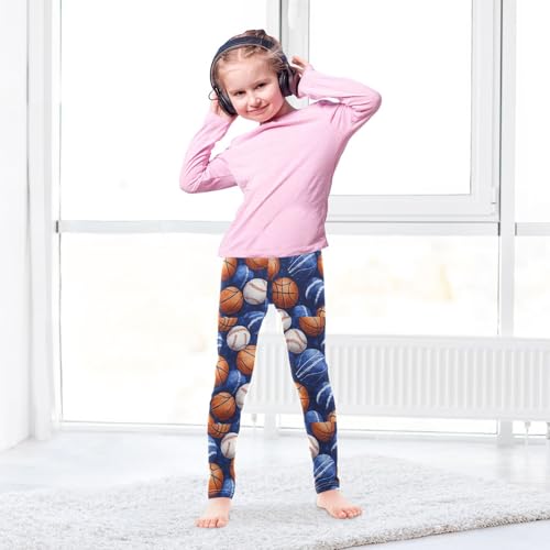 Boccsty Blue Sports Basketballs Footballs Girls Leggings Kids Yoga Pants Dance Active Tights 4T4