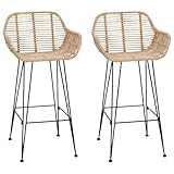 vidaXL Silla de Bar 2 pcs Natural 55 x 52 x 92 cm Ratan e Hierro, Sala de Estar,...