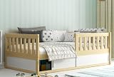 Interbeds letto per bambini Smart 160x80, letto sicuro per bambini piccoli, letto a pavimento massiccio con barriera anticaduta in legno, letto per bambini per ragazzi e ragazze (Pino)