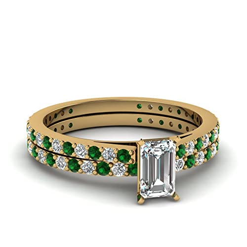 Image of 55Carat Choose Your Gemstone Emerald Shape 14k Yellow Gold Plated Wedding Ring Classic Delicate Diamond CZ Everyday Wedding Jewelry Handmade Ring Minimal Surprise Gifts for Ladies : US 4 to 12