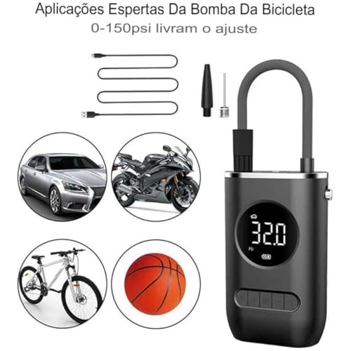 Calibrador Compressor Bomba De Ar Portátil Digital com Lanterna LED para Encher Pneus de Carro Moto