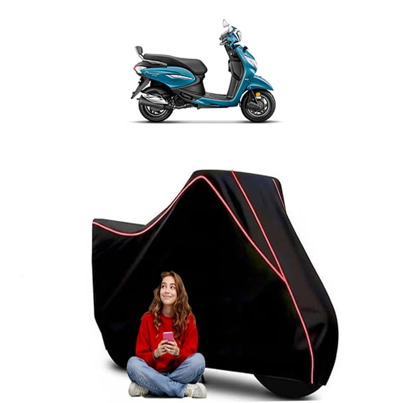 Image of Pleasure Plus Xtec Drum Alloy Scooty Bike Cover Water Resistant Outdoor Use Universal Fit Scooters Motorcycles Heavy Duty UV Protection Dust Rain Scratch Resistant Elastic Bottom Black Blue Piping