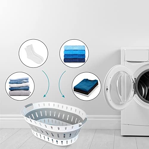 Beldray LA079299EU7 Space-Saving Collapsible Laundry Hamper, Foldable Washing Basket, 36 Litre, Includes Ventilation Holes, Compact Storage for Caravan/Camping, Grey/White