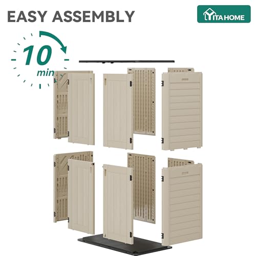 Image of YITAHOME 60 cu ft Tall Outdoor Storage Shed w /o Shelf, Resin Vertical Outdoor Storage Shed, Large Waterproof Storage Cabinet for Garage, Poolside, and Garden (Khaki + Black)
