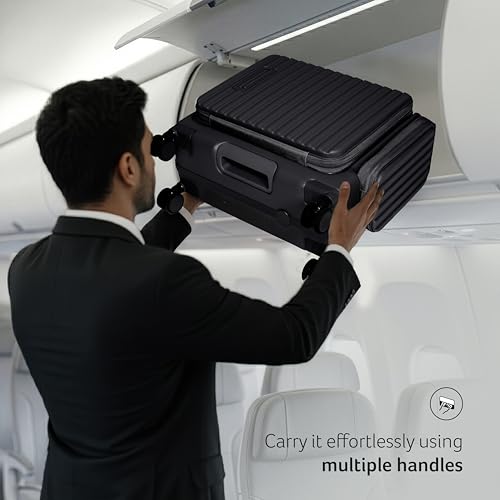 Image of Acer Barcelona Overnighter Suitcase, 19 inch Cabin, Recycled Polyester Material, Top Opening with Quick Access Compartment, TSA Lock, 360 Degree Spin 8 Wheel, Black