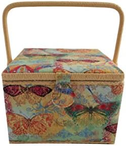 Dritz St Jane Square Sewing Basket (Large 10x10x7, Tan with Butterflies)