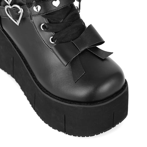 CYNLLIO Women's Platform Boots Goth Wedges Boots High Heel Punk Boots Black Boots Harajuku Fashion Kawaii Bow Ankle Boots Cool Combat Boots by CYNLLIO - Used condition - Image 6