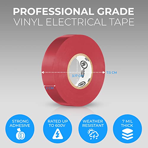 Ohlectric Professional Grade Vinyl Electrical Tape - 7Mm Thick - Heavy Duty - Flame-Retardant - Heat & Weather Resistant - 3/4" X 60' - Rated Up To 600V - Red - Ol-38387 #TOP2