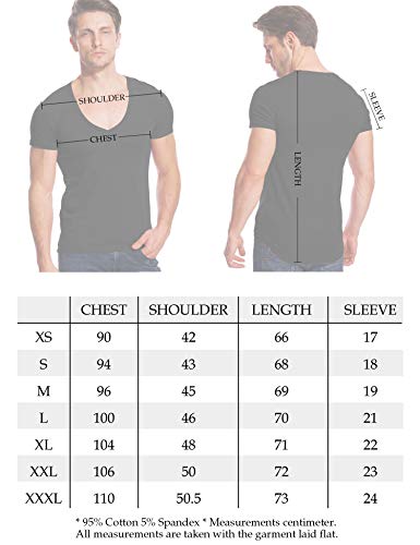 V Neck T Shirts Men Deep V Neck Tee Muscle Slim Fit Low Cut Undershirts Black M #TOP6