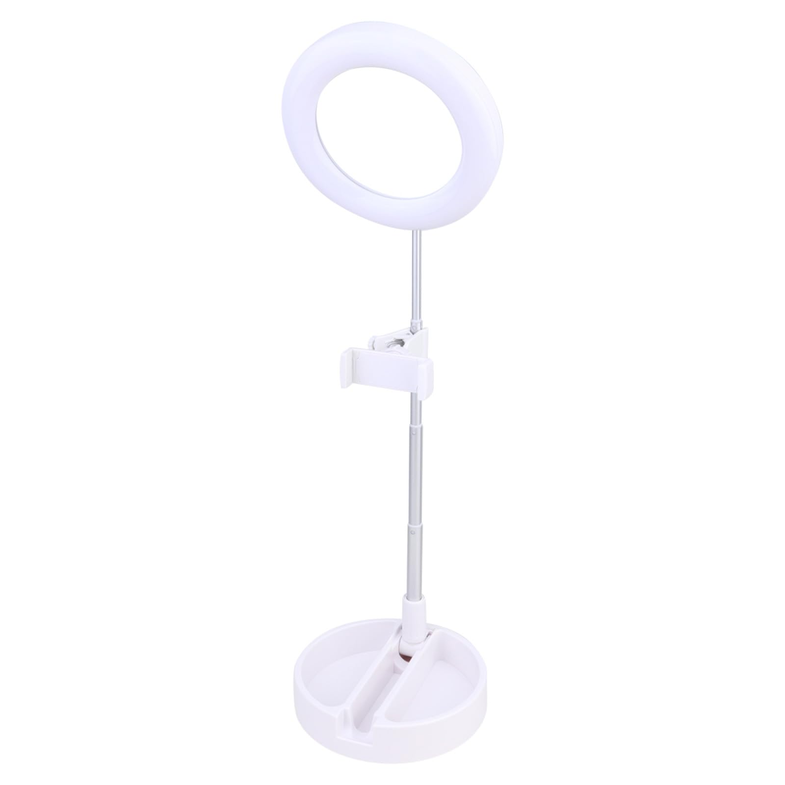 Lampada da Tavolo LED con Luce ad Anello per Selfie e Trucco Supporto Regolabile per Cellulare Multifunzione con Controllo Luminosità per Video Fotografia e Makeup