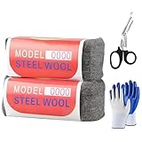 Stahlwolle, 2 Rollen 0000 Stahlwolle, Schneidbar Stahlwolles, Reinigung von Kunststoffjalousien, Zum Füllen von Löchern und Rissen in Wänden, mit Schere und Handschuhe, für Reinigen und Polieren