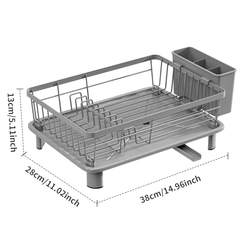 BULIJUJU Small Dish Drying Rack, Space Saving Dish Racks for Kitchen Counter, Kitchen Organizer Dish Drainer with Cutlery Holder for Spoons and Forks, 11''W x 15''L, Gray by BULIJUJU - Image 5