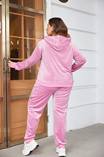 In'voland Plus Size Sweatsuits Set Long Sleeve Tracksuit Pullover Hoodie And Sweatpants Velvet Jogging Set With Pockets 3X #TOP4
