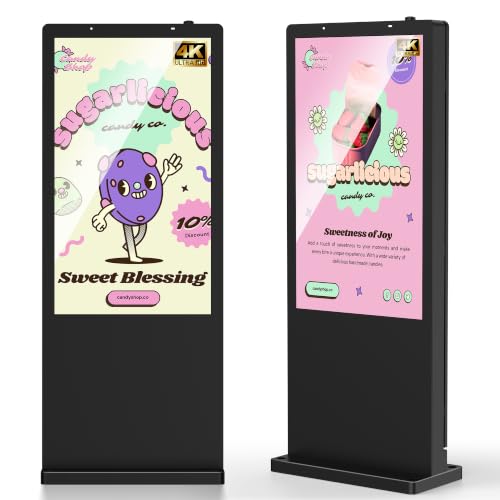 Image of 55 Inch Floor Standing Outdoor Digital Signage - IP65 Waterproof Display with 4500nits Brightness, WiFi /HDMI /USB Input for Retail, Subway & Restaurants
