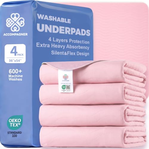 Image of Accompagner Incontinence Bed Pads Washable Waterproof Underpads 36 inchx54 inch 4pc