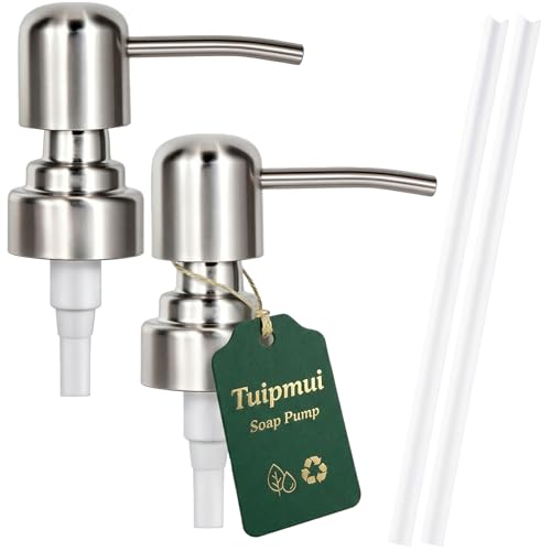Tuipmui Soap Dispenser Pump Replacement, Kitchen and Bathroom Soap Pump Replacement, Reusable 304 Stainless Steel Hand Soap Pump, Shampoo and hand soap pump, Standard Diameter 28/400 Neck Size (2 PCS)