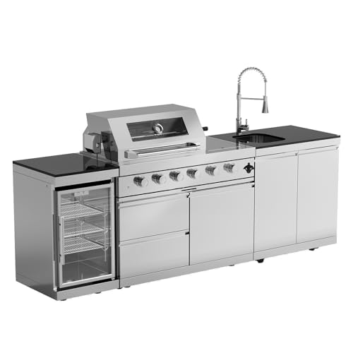 Outdoor Kitchen Island with Grill, Sink, Refrigerator, 104