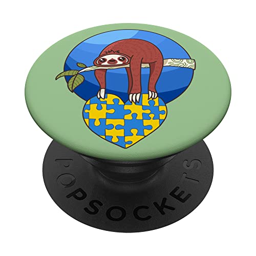 Down Syndrome Cute Sloth holding heart, Down Syndrome Day PopSockets Swappable PopGrip, Black