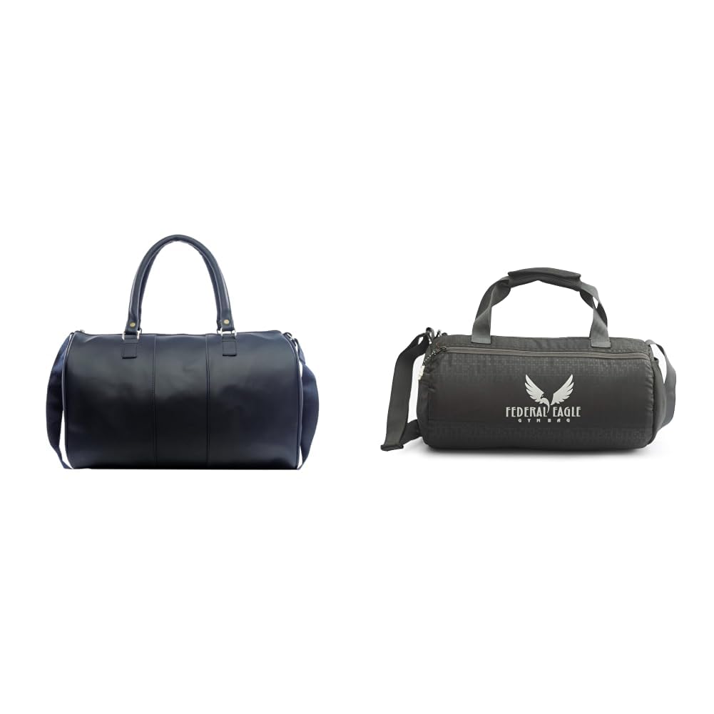 Duffle Bag with Shoe Pocket for Travel for Men/Leatherette Stylish & Spacious Weekender + Sports Duffle/Travel Bag Classic Polyester Round-Shaped Large Capacity 20L Gym Bag with-image-17