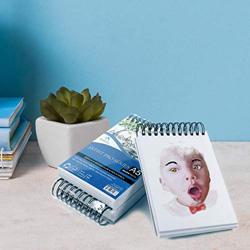 Bellofy 100-Sheet Sketchpad Set of 2-5.8 x 8.3 inch - Acrylic Art Pad for Sketching Ink Sketch Book - 98 Ib/160 g/m2 - Spiral Multimedia Notebook, Drawing Paper Pad - Thumbnail 2