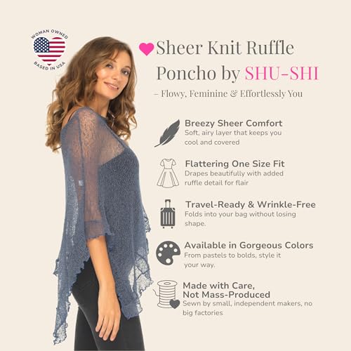Image of SHU-SHI Women's Sheer Knit Poncho Shrug Lightweight Asymmetrical Ruffle Wrap Dressy Summer Shawl Cover Up Top