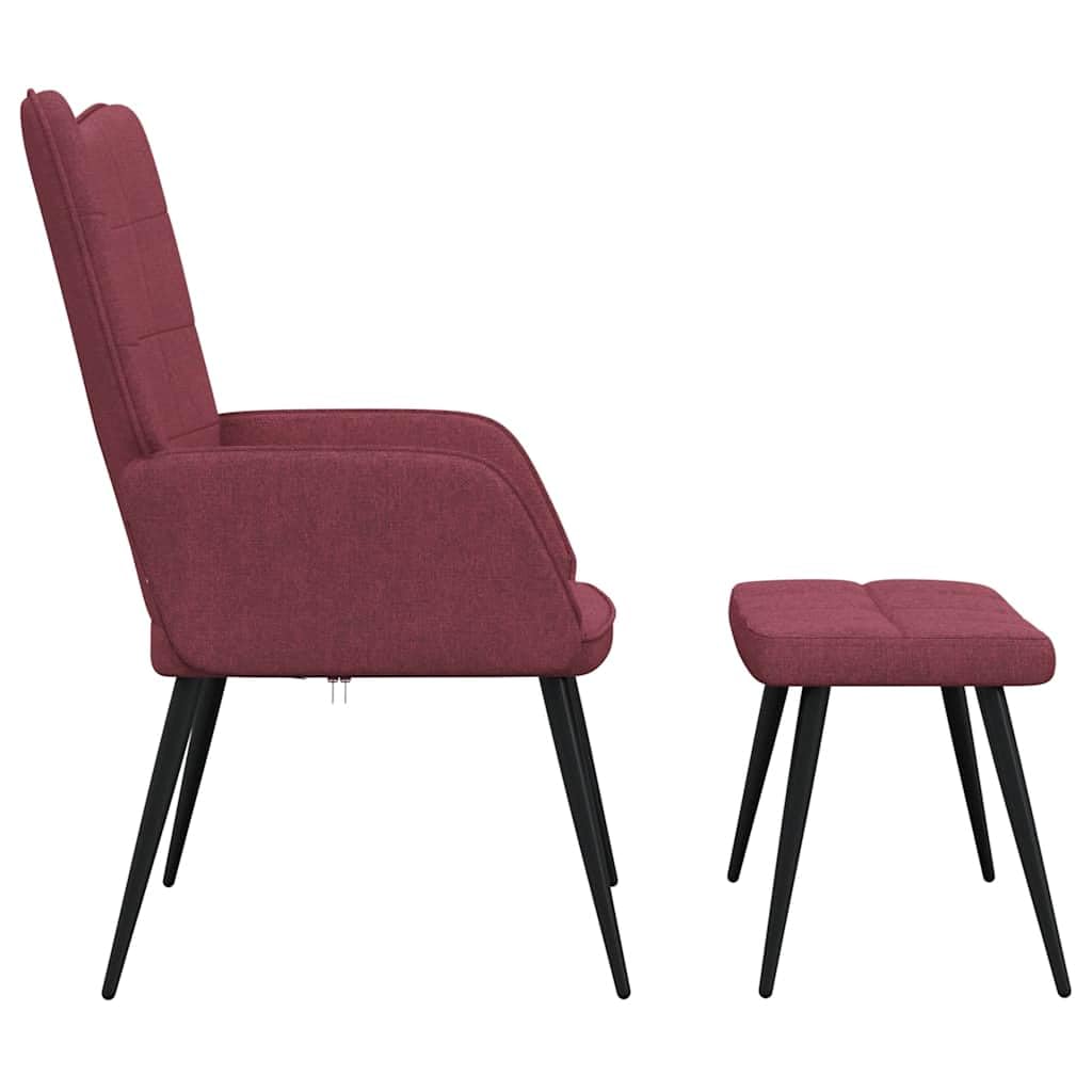Sillón de relax con taburete, tejido rojo vino, 61 x 70 x 96,5 cm, moderno, cómodo asiento acolchado con patas de madera, para salón, dormitorio, oficina
