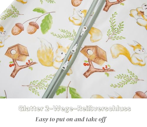 Chilsuessy Baby Schlafsack mit Beinen 1.5 Tog, 100% Baumwolle, Ganzjahres Schlafsack, Babyschlafsack, Eichhörnchen, 70cm/Baby Höhe 75-85cm