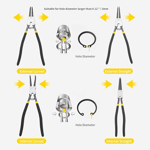 KEJJNYER Conjunto de 8 alicates de anel de pressão, alicate de anel de pressão externo interno de 33
