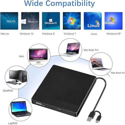Unidad Externa CD/DVD USB 3.0 y Type-C para Laptop miniatura 3