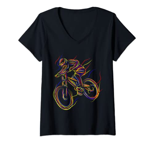 Womens Cyclist Downhill MTB Mountain Bike Cycling Men's Gift Idea V-Neck T-Shirt