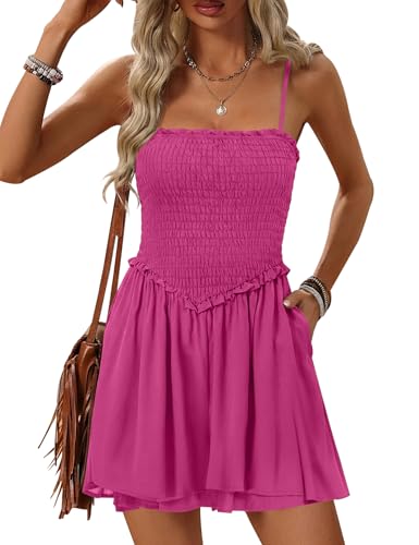 Relipop Womens Romper Summer Casual Smocked Square Neck Sleeveless Rompers