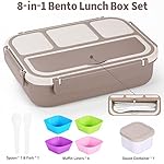 Bento Box Adult Lunch Box, Containers for Adults Men Women with 4 Compartments, Lunchable Food Container with Utensils, Sauce Jar, Muffin Liners, 40 Oz/5 Cup, Microwave & Dishwasher Safe, Brown - Image 5