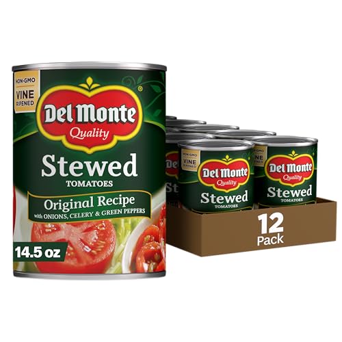 Del Monte Canned Stewed Tomatoes with Onions, Celery & Green Peppers, 14.5 oz, (Pack of 12 Cans)