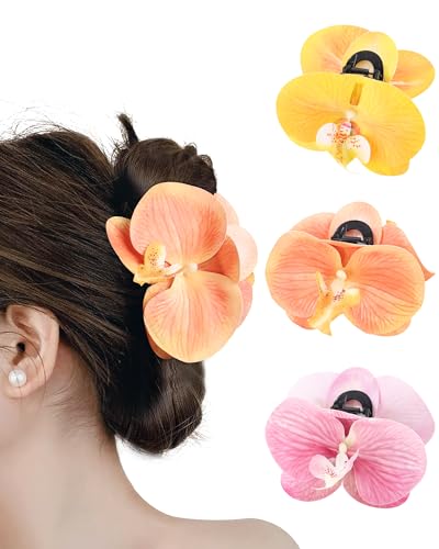 Pinzas de pelo con flores de orquídea WELROG paq 3 pinzas medianas 11 cm