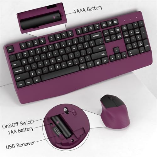 COVEVA Wireless Keyboard and Mouse Combo, Ergonomic Keyboard with Wrist Rest, 2.4Ghz Wireless Connection, Compatible with PC/Laptop/Windows/Mac for Home and Office Use (Black Burgundy) by COVEVA - Image 6