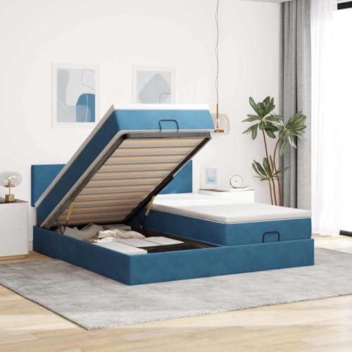 MOBCANT Ottoman-Bett mit Matratzen, Doppelbett Bett Hausbett Polsterbett Geeignet für Gästezimmer Wohnungen Hotel Schlafzimmer Dunkelblau 180x200 cm Samt