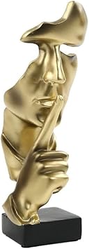 Asng Creative Abstract Men Figurine Sculptures, Keep Silence Statue, Thinker Statue, Office Home Decor Gold