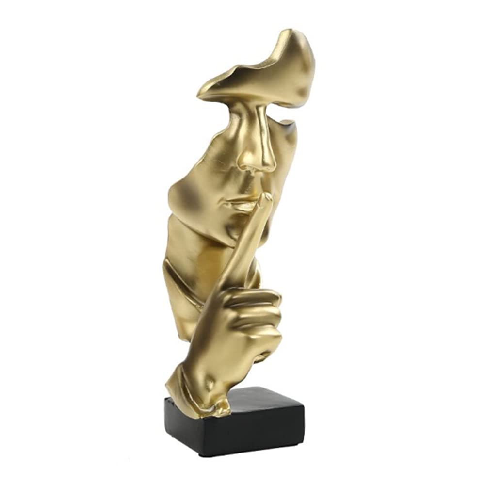 Asng Creative Abstract Men Figurine Sculptures, Keep Silence Statue, Thinker Statue, Office Home Decor (Gold)