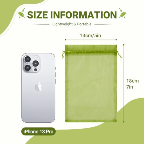 Image of FUNFERY 100PCS Green Organza Gift Bags 5x7in,Drawstring Pouch for Jewelry