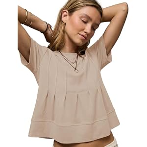 LOMON Spring Peplum Tops for Women Babydoll Pleated Short Sleeve Crop Swing Shirts Blouses Trendy Casual Clothing 2026