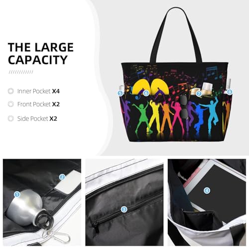 Dance With Music Print Beach Tote Large Capacity Beach Travel Bag Waterproof Sandproof And Lightweight3