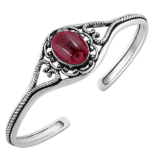 Garnet Cuff Bangle Bracelet for Women – Handmade 925 Silver