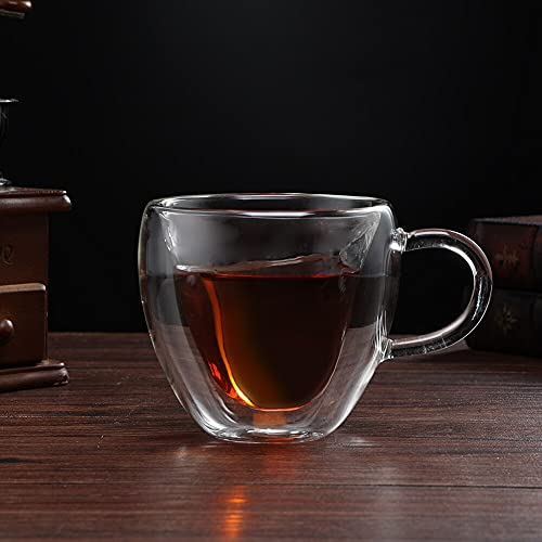 Cndota Heart Shaped Double Walled Insulated Glass Coffee Mugs Or Tea Cups, Double Wall Glass 8 Oz - Clear, Unique & Insulated With Handle #TOP4