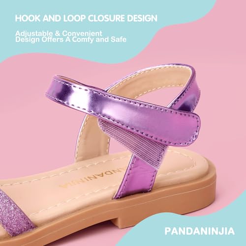 Image of PANDANINJIA Girls Sandals, Open Toe Cute Bow Princess Girls Flats, Sparkly Summer Dress Shoes Sandals for Toddler /Little Kid /Big Kid
