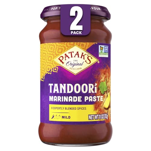Patak’s Tandoori Marinade Paste - Mild Indian Tandoori Paste with 8 Expertly Blended Spices - Gluten-Free & Vegan - Flavorful Chicken Marinade for Grilling, Baking & BBQ Cooking - 11oz Jar (Pack of 2)