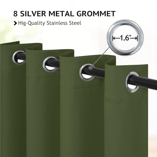 Image of COSVIYA Grommet Blackout Room Darkening Olive Green Curtains 72 inch Length | Thick Polyester Light Blocking Insulated Thermal Curtain Drapes for Bedroom /Living Room,2 Panels,52x72 inches