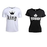 YJQ King Queen Matching Couple T-Shirts Set Crown Printed Short Sleeve T-Shirts